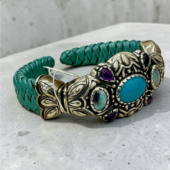 Carolyn Pollack Relios Turquoise Multi Stone Sterling Leather Cuff NWT 6 3/4” - Picture 3 of 17